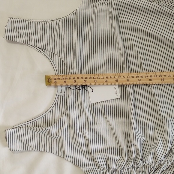 Gibson Latimer Womens Midi Dress Sz L Black & White Striped Scoop Neck Ruched - Picture 9 of 10